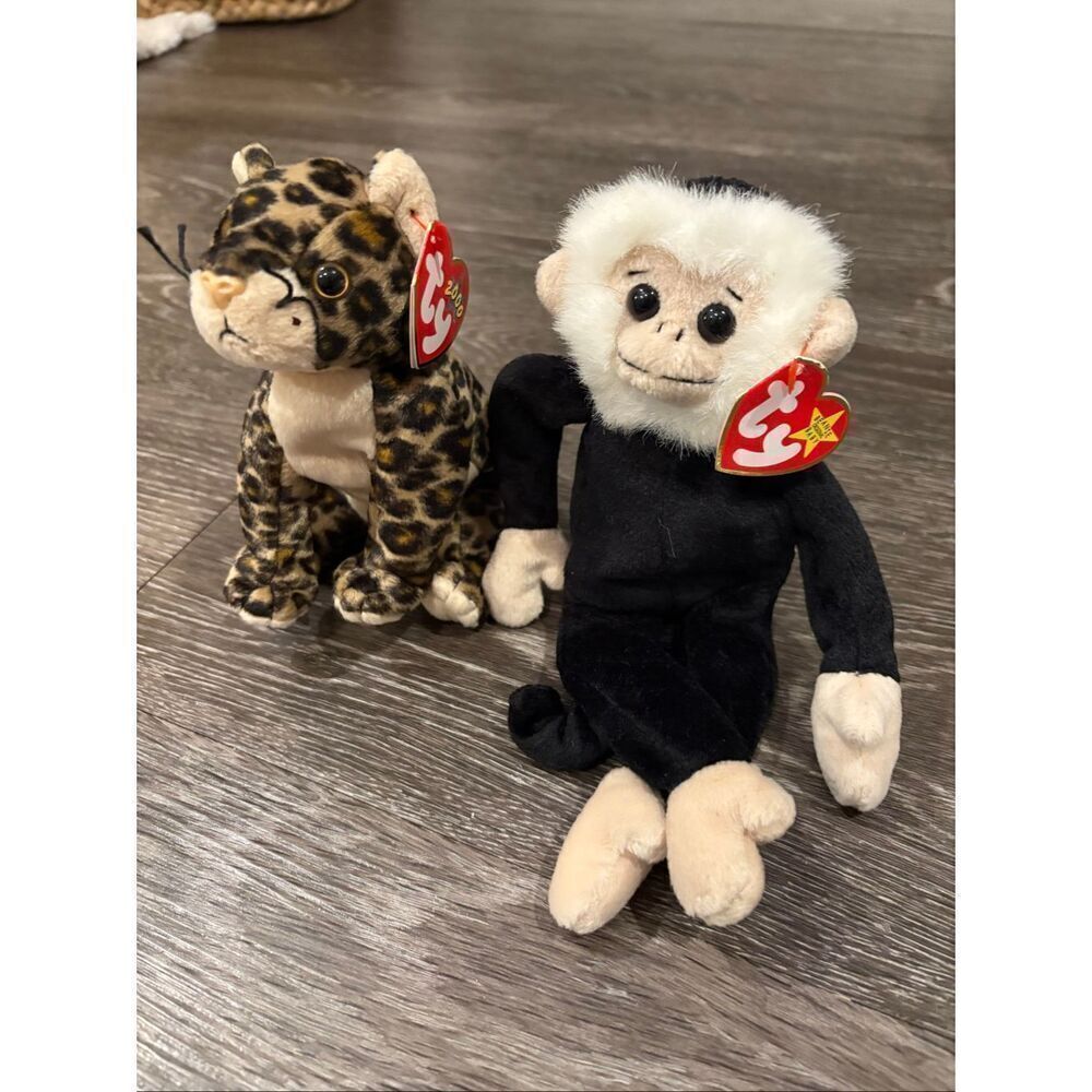 TY Beanie Babies 1998 - 2000 Lot Of 2 Monkey & Leopard Stuffed Animals Vintage - Picture 2 of 5